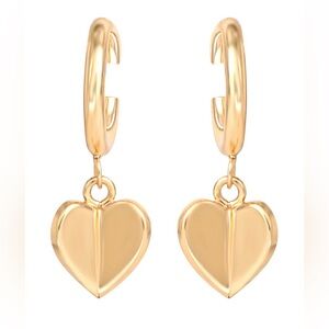 925 Sterling Silver 14k Gold Plated Heart Dangle Hoop Earrings